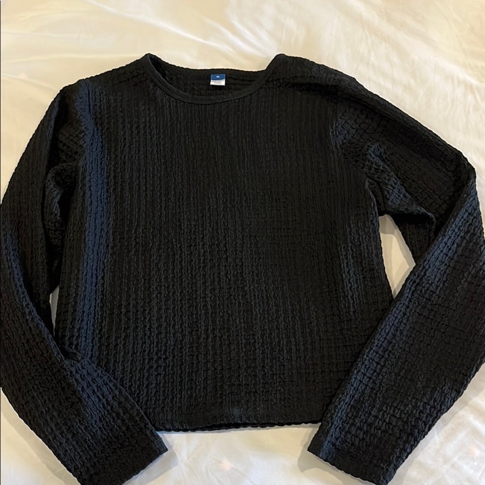 Black Textured Long Sleeve Top
